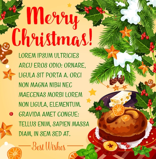 Cartel de vacaciones de navidad con postre de año nuevo