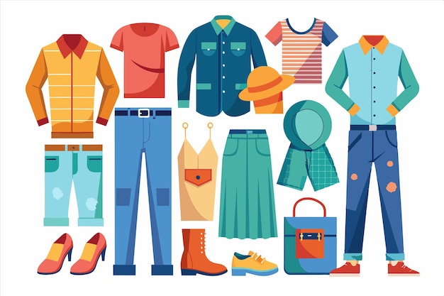 un cartel de una variedad de ropa, incluido uno que tiene la palabra "moda" en él