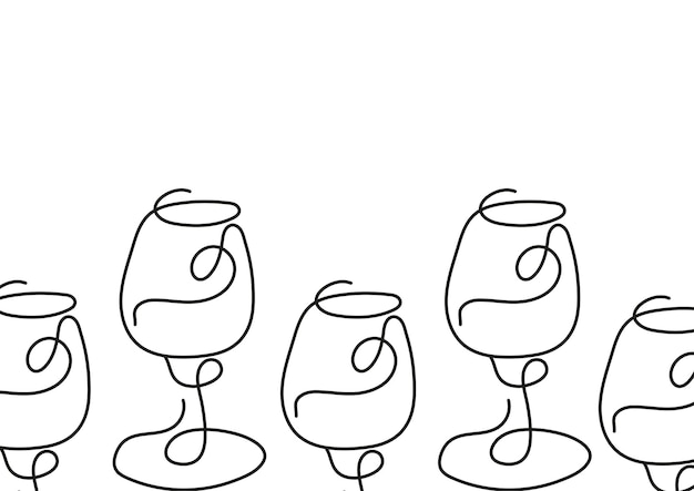 cartel con un vaso redondo para cualquier vino dibujado con varias líneas en estilo de arte de línea