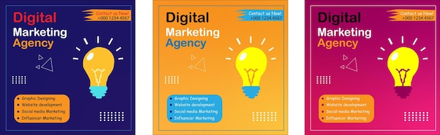 Cartel de vector de agencia de marketing digital gratuito para publicación en redes sociales o para publicidad