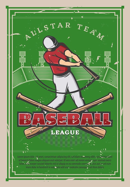 Vector cartel de vector de campeonato de liga de deporte de béisbol