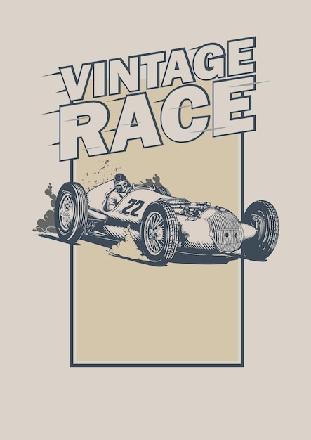 cartel de vector de coche de carreras vintage