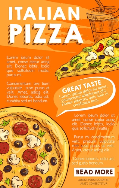 Vector cartel de vector de comida rápida de boceto de pizza italiana