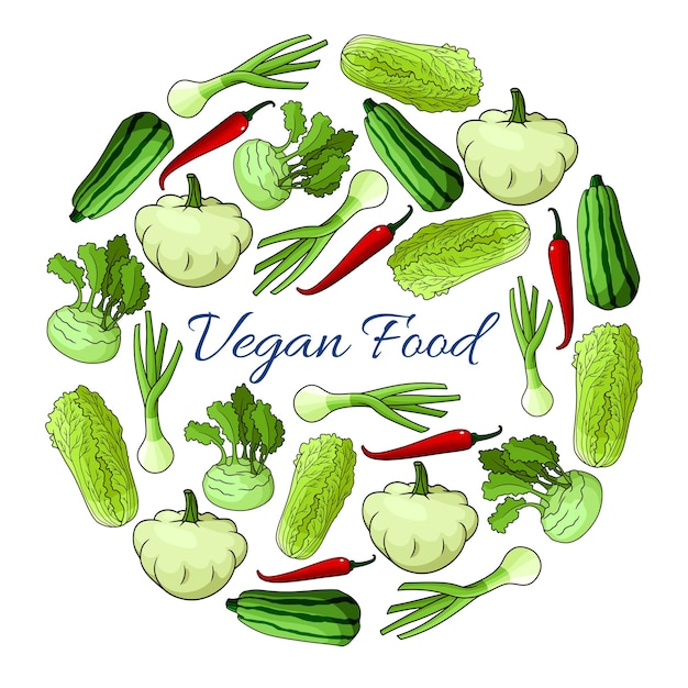 Cartel de vector de comida vegana con verduras