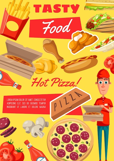 Cartel de vector de comidas y bocadillos de comida rápida