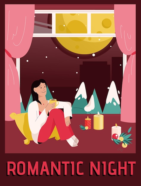 Cartel de vector del concepto de noche romántica