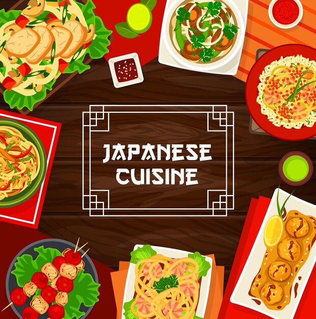 Vector cartel de vector de dibujos animados de comida japonesa de cocina japonesa