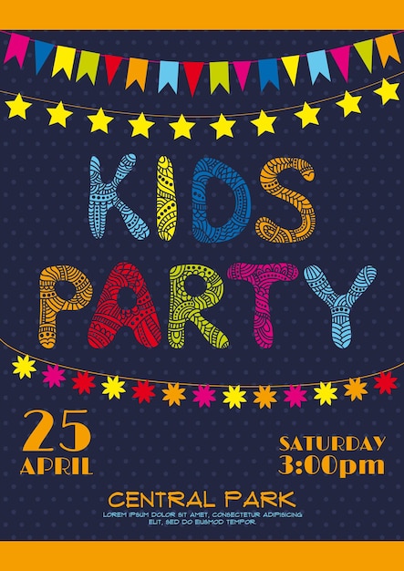 Cartel de vector de invitación para fiesta de cumpleaños de niños