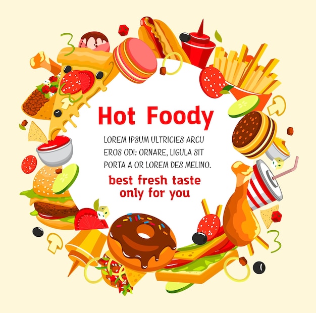 Cartel de vector para menú de restaurante de comida rápida