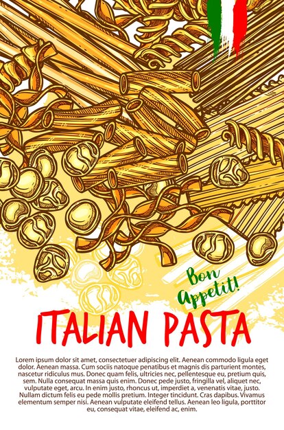 Vector cartel de vector de pasta y macarrones italianos