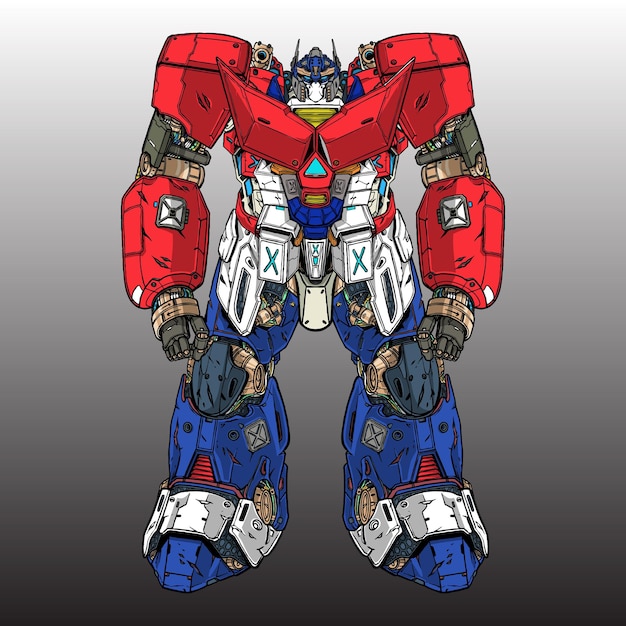cartel Vector Premium | Gunpla gundam mecha robot construido por cabeza brazo cuerpo pierna arma ilustración