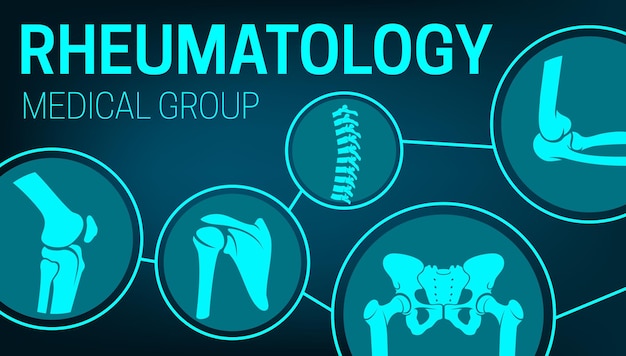 Cartel de vector de rayos x de articulaciones de medicina de reumatología