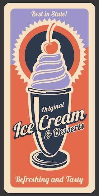 Vector cartel de vector retro postre helado