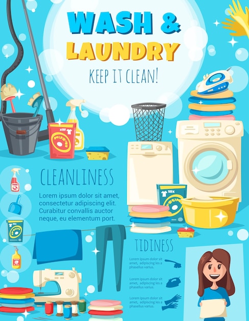 Cartel de vector de servicio de lavado y lavandería a domicilio