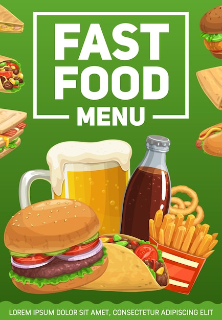 Cartel vectorial de comidas y bebidas de hamburguesas de comida rápida