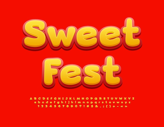 Cartel vectorial de eventos Sweet Fest Fuente divertido creativo Alfabeto Letras Números y símbolos