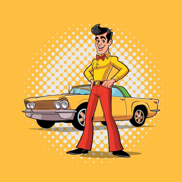 Un cartel vectorial de personajes de conductores antiguos posando