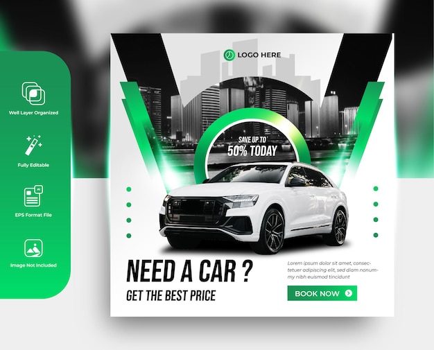 Vector cartel de venta y alquiler de autos, plantilla de redes sociales, diseño de instagram