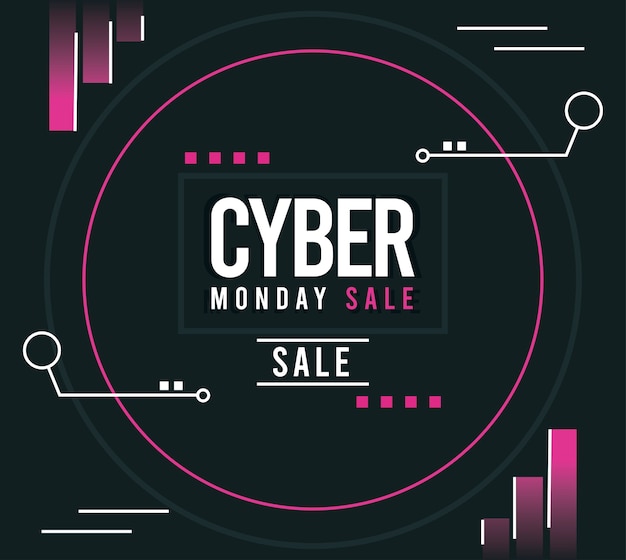 Cartel de venta de Cyber Monday con diseño de ilustración de marco circular