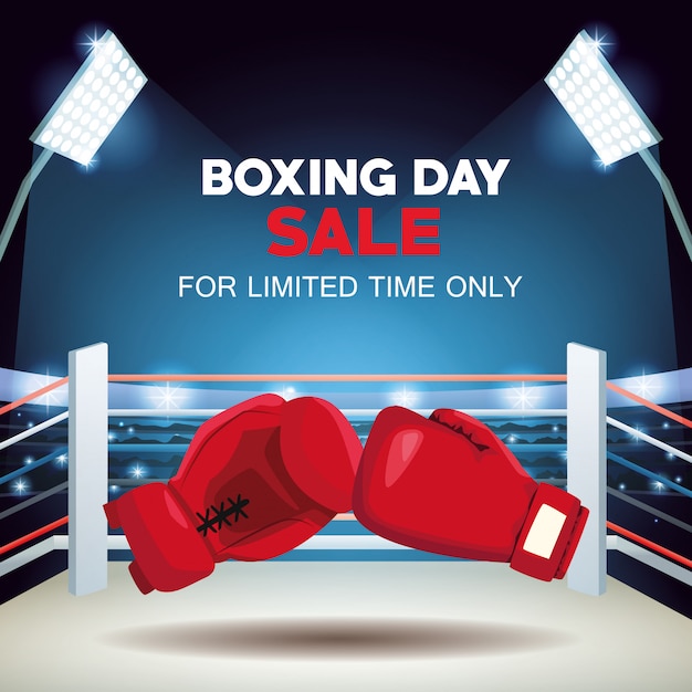 Vector cartel de venta del día del boxeo con guantes