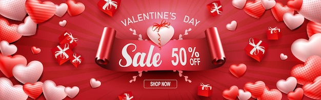Cartel de venta del día de san valentín siluetas dibujadas caóticamente de corazones y cajas de carpetas con un lazo