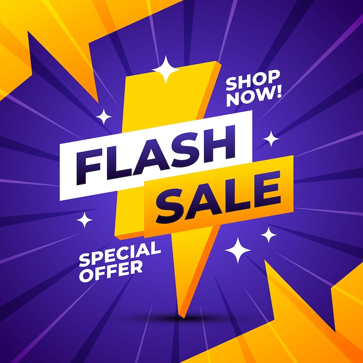 Vector un cartel de venta flash con un rayo.