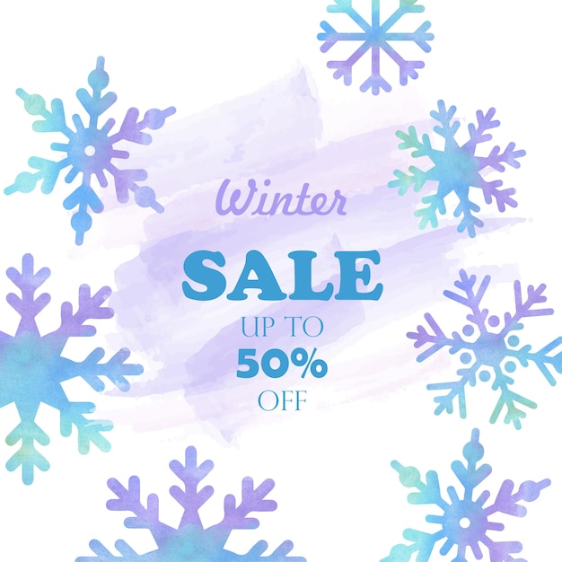 Cartel de venta de invierno con coloridos copos de nieve fondos nevados caída de nieve marco de Navidad con