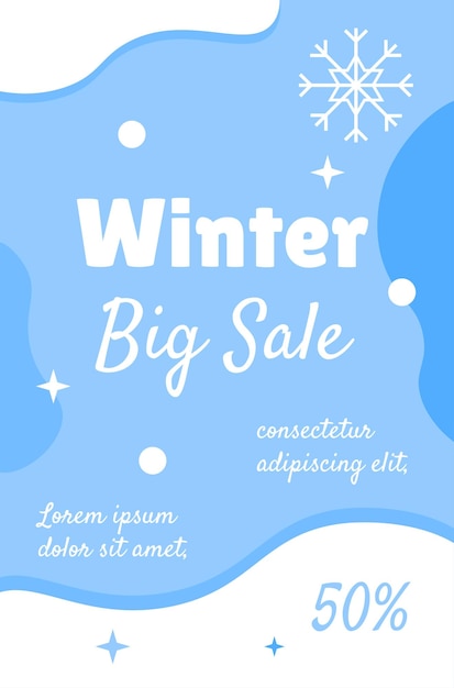 Cartel de venta de invierno Navidad y víspera de Año Nuevo Marketing y publicidad Folleto y folleto azul Descuentos y promociones Elemento gráfico para el sitio web Ilustración vectorial plana de dibujos animados