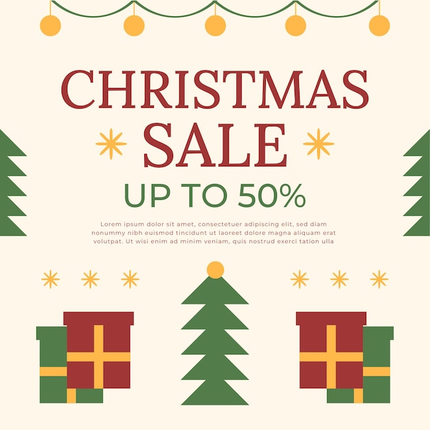 Cartel de venta de Navidad de diseño vectorial plano 1
