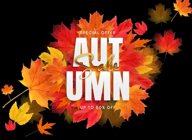 Cartel de venta de otoño con hojas cayendo ilustración vectorial
