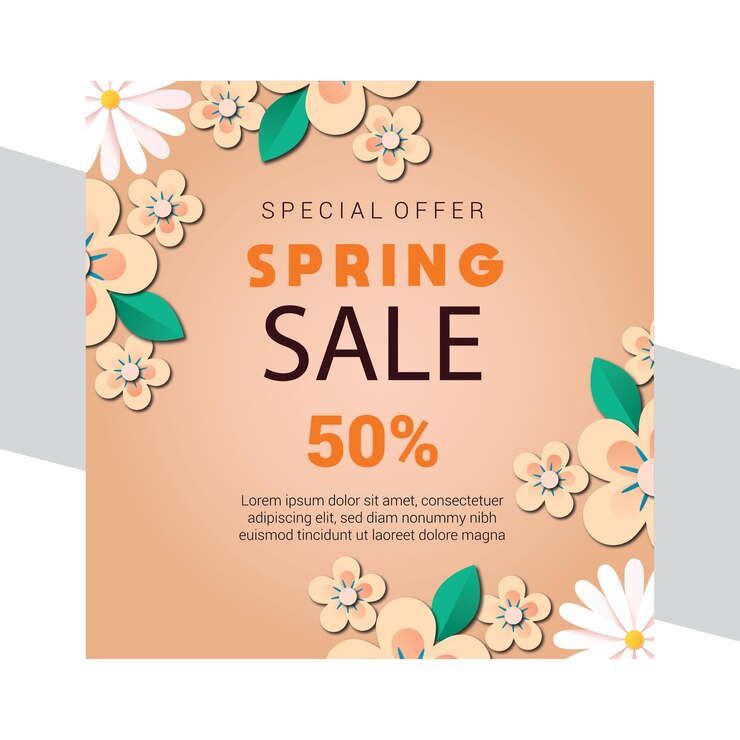 cartel de venta de primavera con flores en flor de fondo