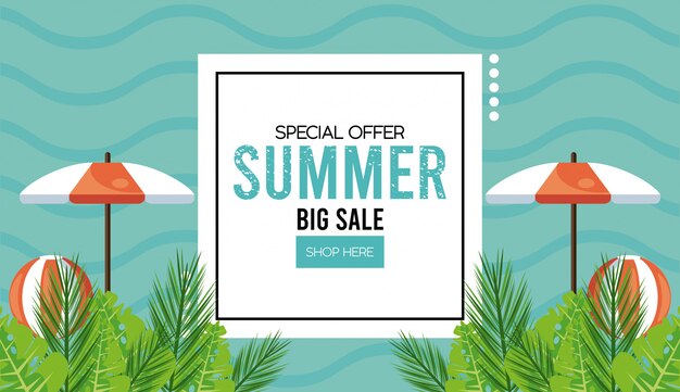 Cartel de venta de vacaciones de verano con marco cuadrado