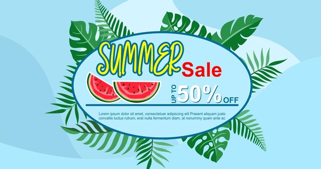 un cartel para la venta de verano con una sandía y sandía