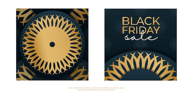 Cartel de venta de viernes negro azul con patrón dorado vintage