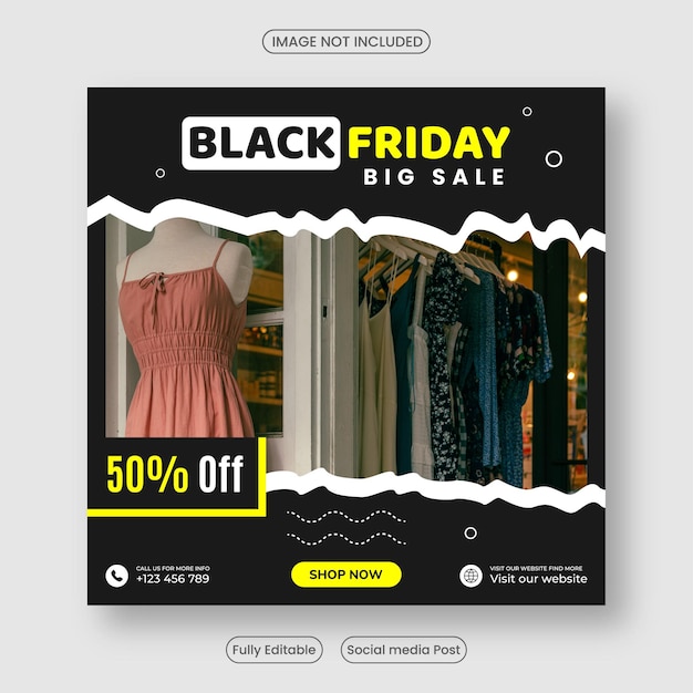 Cartel de venta de viernes negro banner promoción de redes sociales anuncio de instagram