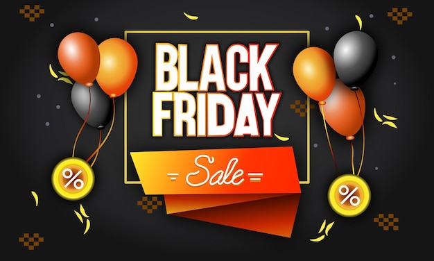 un cartel para la venta del Viernes Negro con globos y una pancarta que dice venta del Viernos Negros