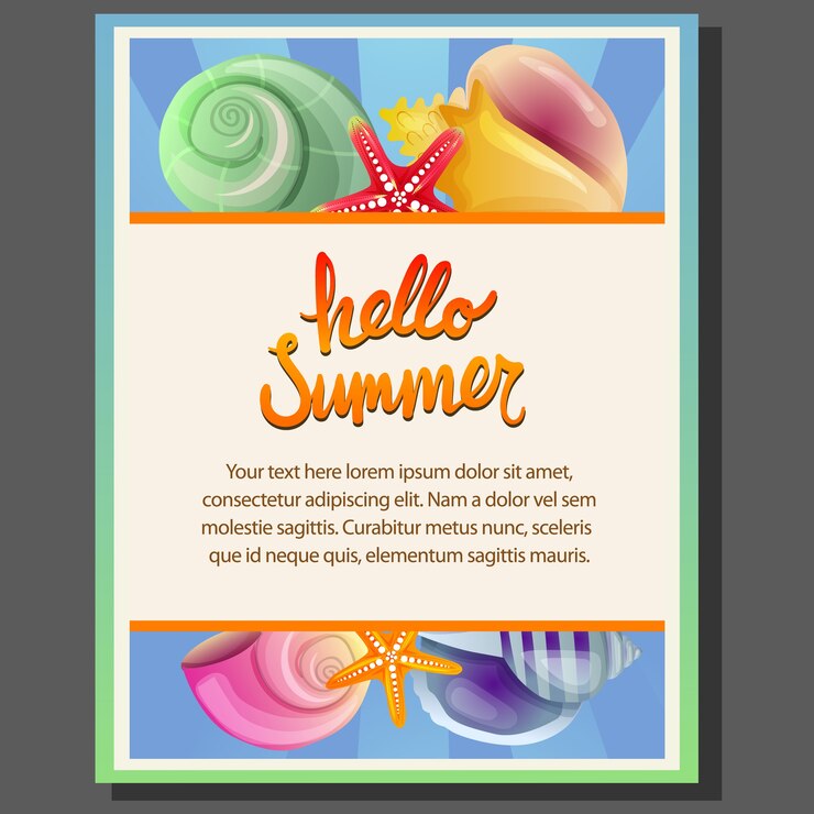 cartel de verano con conchas marinas