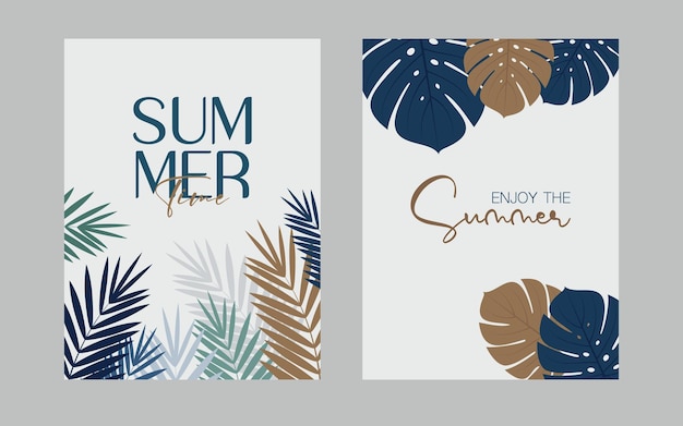 Cartel de verano con hojas. El conjunto es ideal para tarjetas, folletos, volantes y publicaciones publicitarias.
