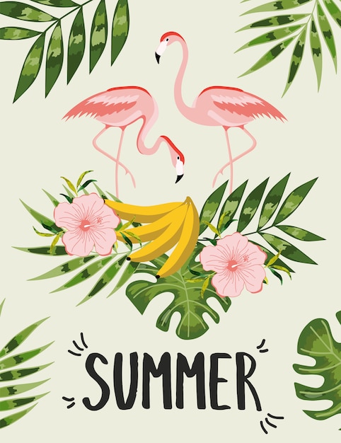 Cartel de verano con hojas de palmera.