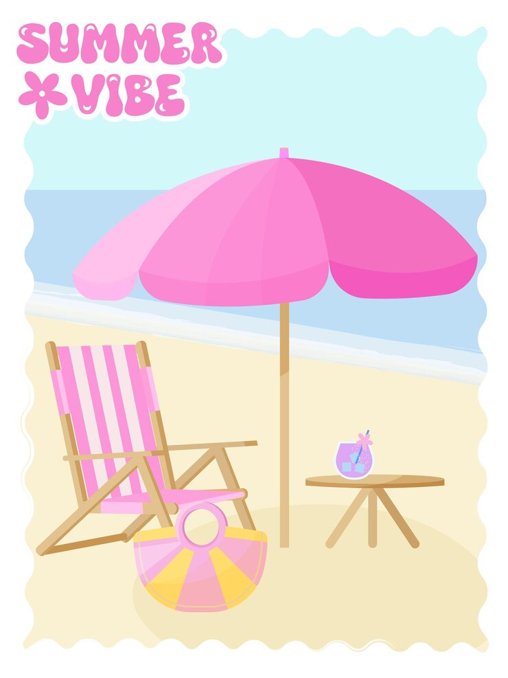Vector cartel de verano con silla de playa y paraguas