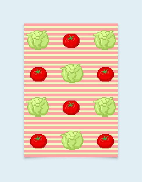 Cartel con verduras tomate y repollo Ilustración en píxeles