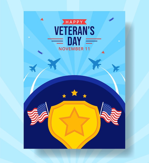 Vector cartel vertical del día de los veteranos ilustración de fondo de plantillas dibujadas a mano de dibujos animados planos
