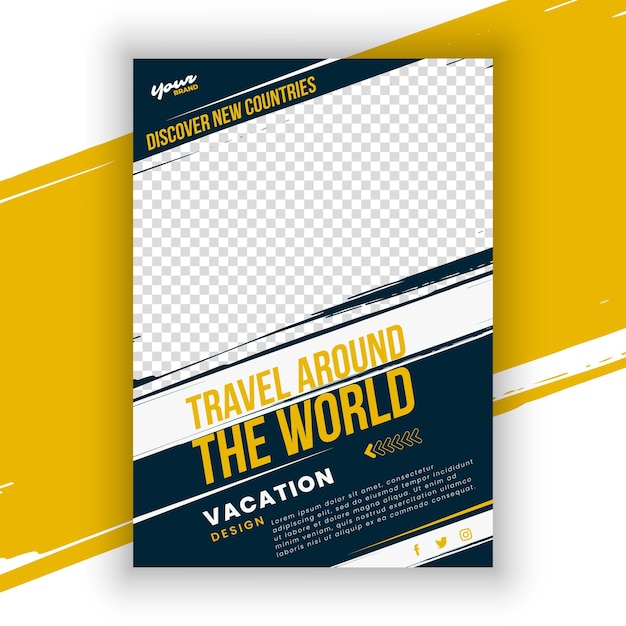 Vector un cartel para viajar alrededor del mundo con un fondo amarillo.