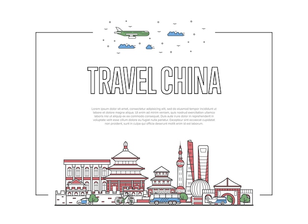 Cartel de viaje a China en estilo lineal