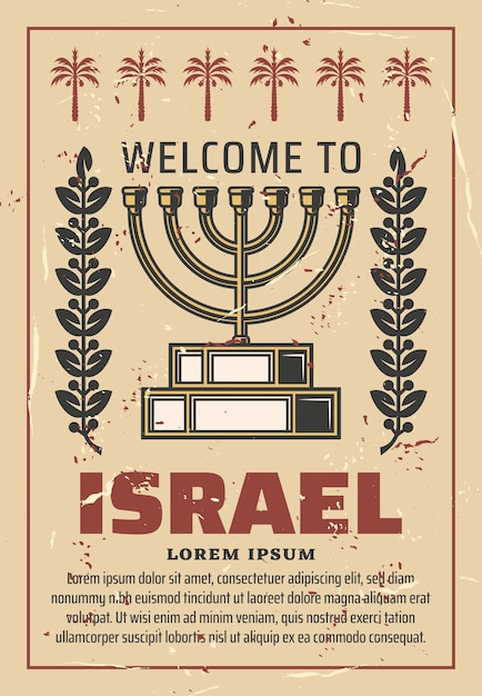 Cartel de viaje de Israel con vector Menorah