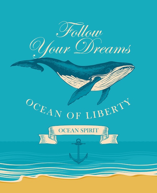cartel de viaje por mar con ballena