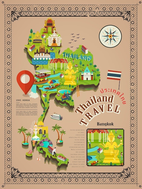 Un cartel de viaje retro de tailandia