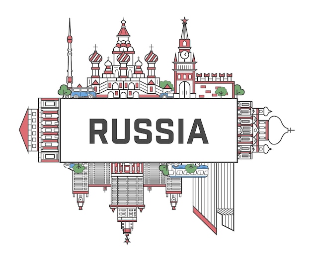 Cartel de viaje a Rusia en estilo lineal
