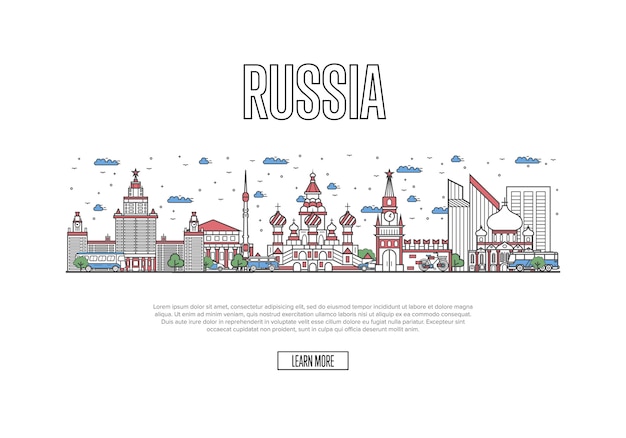 Cartel de viaje a Rusia en estilo lineal