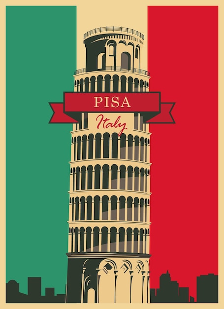 cartel de viaje con la torre inclinada de Pisa